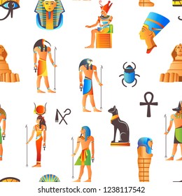 Egypt and Egyptian mythological signs seamless pattern isolated background vector.