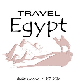 Egypt. Egyptian pyramids in the sand for a background poster, travel agency advertising. Egyptian camel. Vector illustration.