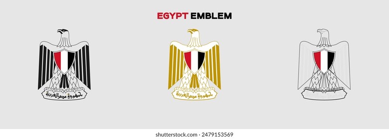 Egypt Emblem Vector Pack. Emblem with Flag. Gray Emblem Silhouette. Gray Outline Emblem. Editable EPS file.