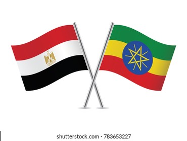 Egypt and Ethiopia crossed flags. Egyptian and Ethiopian flags on white background. Vector icon set. Vector illustration.