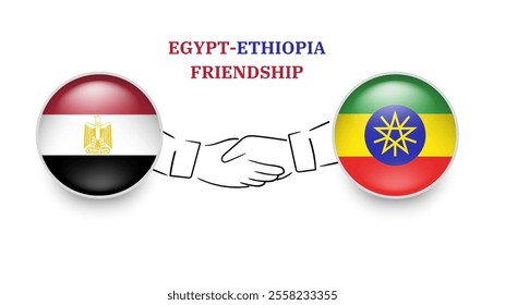 egypt and ethiopia flags in circle with shake hand. egypt And ethiopia friendship. egypt And ethiopia flags, isolated on white background. Vector illustrator