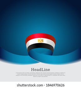 Egypt flag background. Egypt flag of wavy ribbon colors on blue white background. National poster. Vector brochure design. State egyptian patriotic banner, cover, flyer