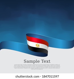 Egypt flag background. Egypt flag of wavy ribbon colors on blue white background. National poster. Vector brochure design. State egyptian patriotic banner, cover, flyer