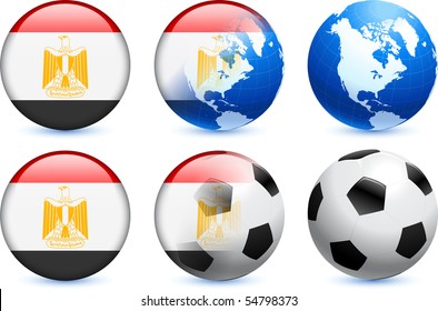 Botão da bandeira do Egito com ilustração original do evento global de futebol