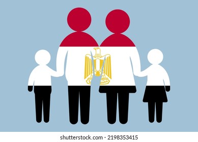 Egypt flag with family concept, vector element, parent and kids holding hands, immigrant idea, happy family with Egypt flag, flat design asset