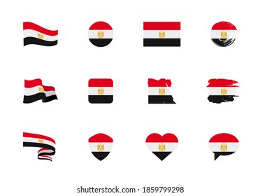 Egypt flag - flat collection. Flags of different shaped twelve flat icons. Vector illustration set