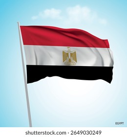 Egypt flag flying on blue sky, vector illustration.