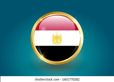 Egypt flag in the form of a circle, can be used for independence day or other events. Egypt icon gold glossy badge button with Egypt flag and shadow vector EPS 10 illustration on light background.
