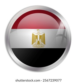 Egypt flag - glossy circle button displays a colorful flag representing a country cultural identity and heritage. The essence of national pride and unity.