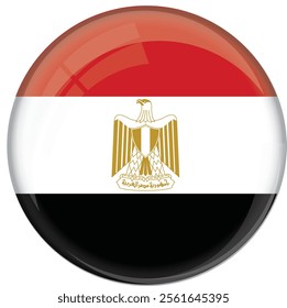 Egypt flag with glossy rounded button for football team and national emblem