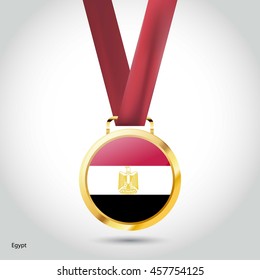 Egypt Flag in gold Medal. Vector Illustration. RIO Olympic Game gold Medal. Vector Illustration