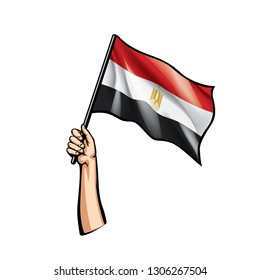 Egypt flag and hand on white background. Vector illustration