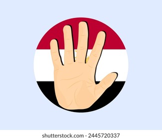 Ägyptische Fahne mit Handstoppschild, Protest- und Menschenrechtsidee, Vektorgrafik-Design, Protest in Ägypten, Einschränkung oder verbotenes Emblem, Verletzung der Meinungsfreiheit, Krieg beenden