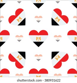 Egypt flag heart seamless pattern. Patriotic Egypt flag background. Country flag in the shape of heart. Vector seamless pattern.