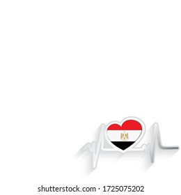 Egypt flag heart shaped and heartbeat line isolated on white. Egypt Patriotic Background. Vector illustration.