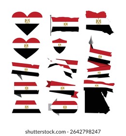 "Egypt Flag Icon Collection – National Symbols and Map Shapes in Red, White, and Black for Egyptian National Day Designs"