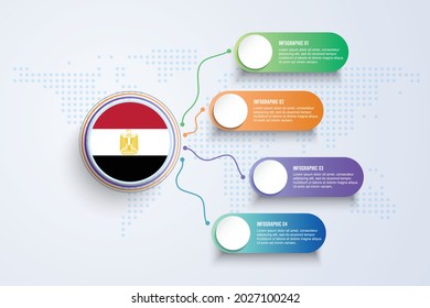 Egypt Flag with Infographic Design isolated on Dot World map. Vector illustration.