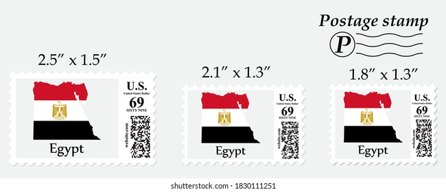 Egypt flag map on postage stamp different size.