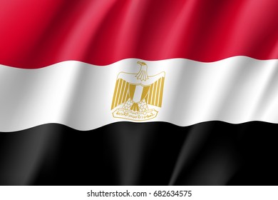 Egypt flag. National patriotic symbol in official country colors. Illustration of Africa state waving flag. Realistic vector icon