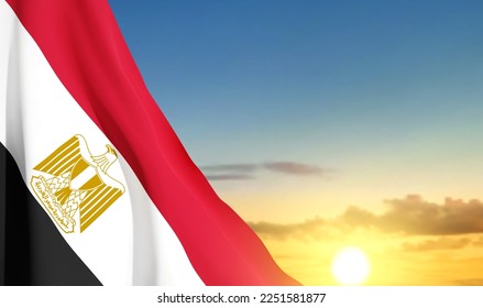 Ägypten Flagge auf dem Hintergrund des Sonnenuntergangs. Patriotischer Hintergrund. EPS10-Vektor