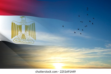 Egypt flag on background of sunset. Patriotic background. EPS10 vector