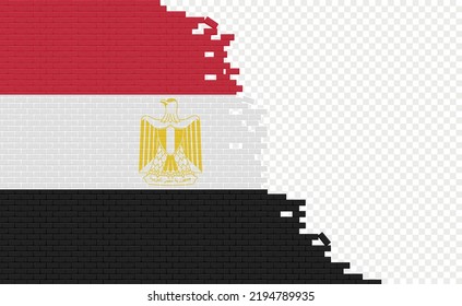 Egypt flag on broken brick wall. Empty flag field of another country. Country comparison. Easy editing and vector in groups.