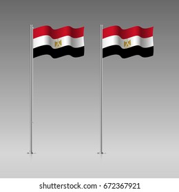 Egypt flag on the flagpole. Official colors and proportion correctly. High detailed vector illustration. 3d and isometry. EPS10