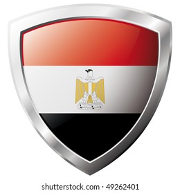 Egypt flag on metal shiny shield vector illustration. Collection of flags on shield against white background. Abstract isolated object.