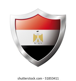 Egypt flag on metal shiny shield vector illustration. Collection of flags on shield against white background. Abstract isolated object.