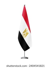 Bandera de Egipto en el puesto de bandera para las reuniones oficiales, fondo transparente, vector