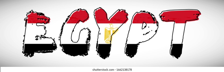 Egypt flag on text typography. Country name banner strip. Creative typography background.