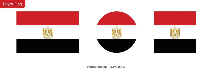 Bandeira do Egito png vetor. Egito Quadrado e ícone redondo isolado no fundo PNG transparente. Ícone da bandeira do Egito.eps