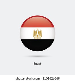 Egypt flag - round glossy button. Vector Illustration.