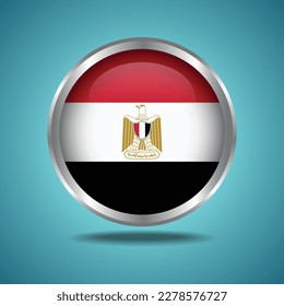The EGYPT flag. Round glossy. Silver frame. Isolated on color gradient background