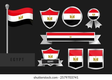 Egypt flag set. Collection of Egyptian national emblems. Flat design of flags collection.