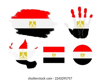Egypt flag set, flag of Egypt collection. Flag in grunge, Dove, Handprint, square and round shape. vector illustration