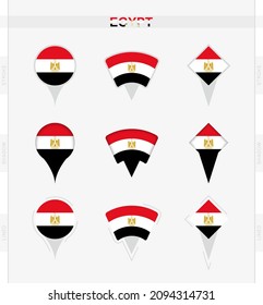 Bandera de Egipto, conjunto de íconos de la ubicación de la bandera de Egipto. Ilustración vectorial de los símbolos nacionales.