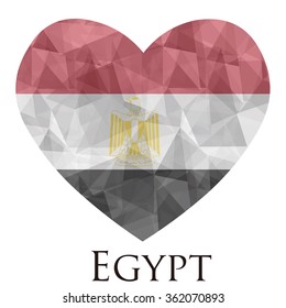 Egypt flag shape heart in geometric rumpled triangular low poly origami style graphic illustration,mosaic polygonal style.Symbol of love to country.Retro or vintage style background.