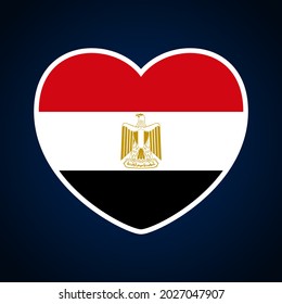 egypt flag in a shape of heart. Icon flat heart symbol of love on the background national flag. Vector illustration.