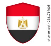 Egypt flag in shield shape. Vector illustration.