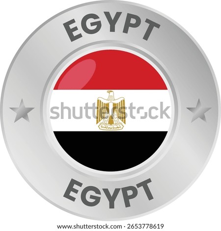 Egypt flag in silver colored medal. National flag in metal circle emblem.