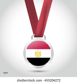 Egypt Flag in Silver Medal. Vector Illustration. RIO Olympic Game silver Medal. Vector Illustration