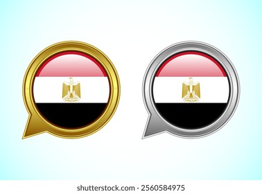 Egypt flag speech bubble. Speaking flag icon in gold and silver color