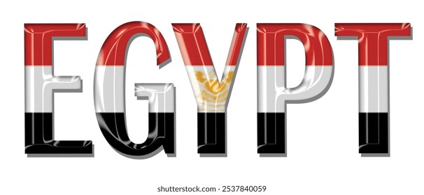 Fuente de texto de la bandera de Egipto, fondo colorido de la bandera de Egipto 3D, Ilustración vectorial de la bandera de Egipto