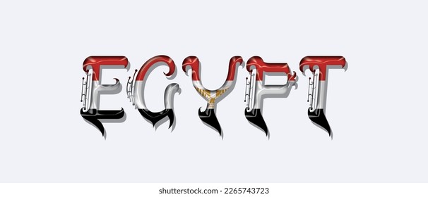 EGYPT flag text font, symbol background, flag ribbon typography lettering logo label banner, 3D colorful background, vector illustration