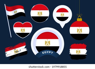 egypt flag vector collection. big set of national flag design elements in different shapes for public and national holidays in flat style.
