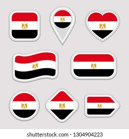 Egypt flag vector set. Egyptian stickers collection. Isolated geometric icons. Country national symbols badges. Web, sport page, patriotic, travel design elements. Different shapes