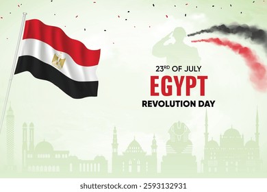 Egypt Flag Waving On Skyline Background. Revolution Day Concept Design Vector Illustration.