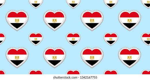 Egypt flags background. Egyptian flag seamless pattern. Vector stickers. Love hearts symbols. Good choice for sports pages, travel, patriotic, geographic, elements. patriotic wallpaper