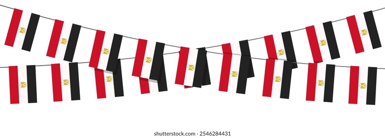 Egypt flags garland white background. Bunting flag for Egyptian celebration concept, Vector illustration.